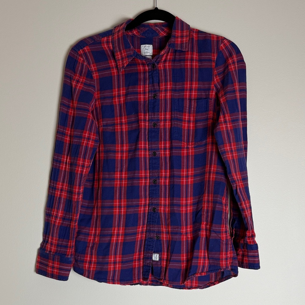 GAP Women's Red Blue Check Button-Down Flannel Long Sleeve Shirt Size M